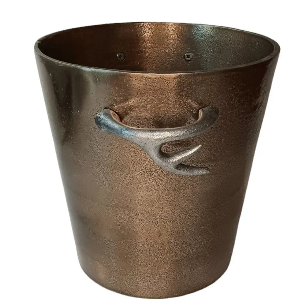Gold Ice Bucket with Stag Deer Antler Handles Champagne Wine